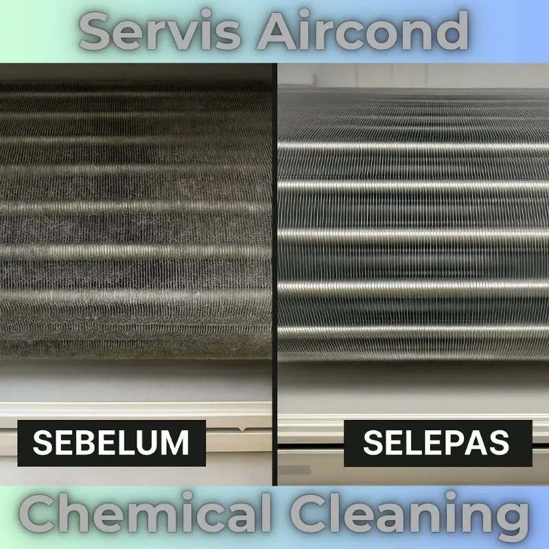 Coil aircond selepas cuci – bersih & aliran udara lancar