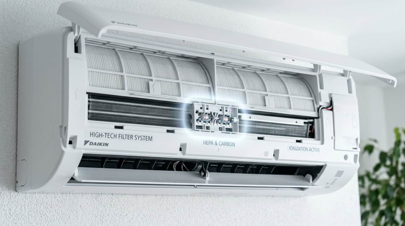 Infografik perbezaan teknologi penapis udara Daikin Streamer dan Panasonic Nanoe-X
