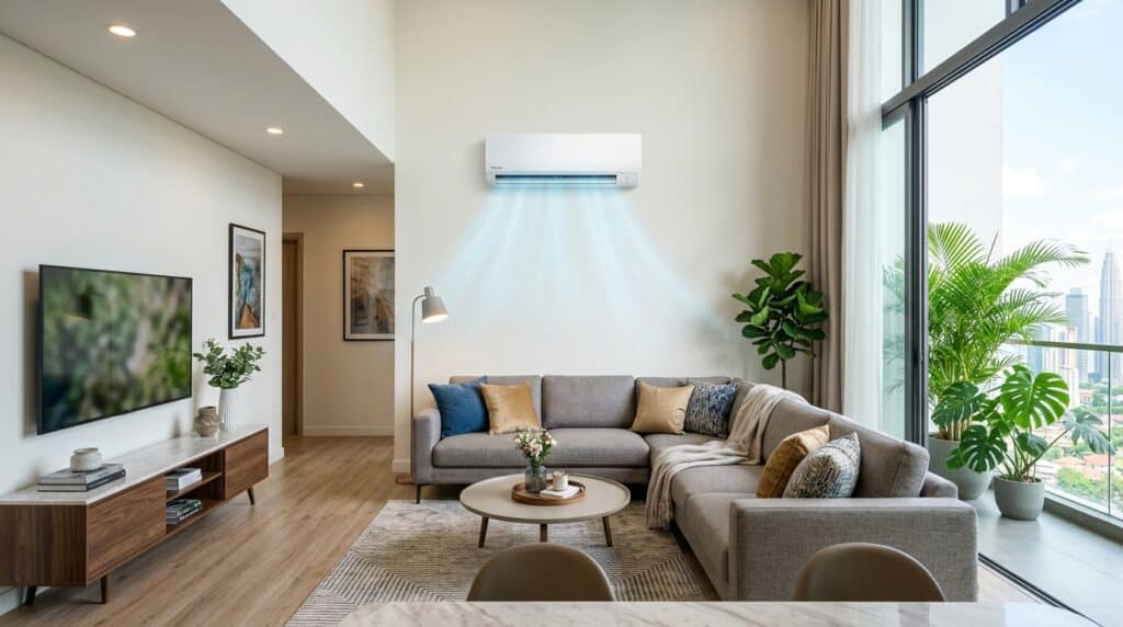 Daikin vs Panasonic Inverter unit penyaman udara dipasang di ruang tamu rumah