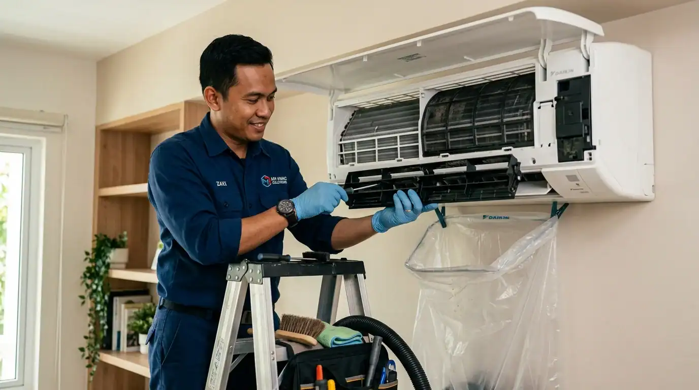 Panel fancoil dibuka mudah untuk pembersihan kipas blower tanpa perlu alatan rumit