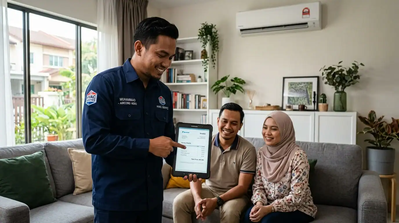 Juruteknik Adimada menerangkan sebut harga telus dan jaminan 30 hari secara profesional kepada pemilik rumah di Puchong